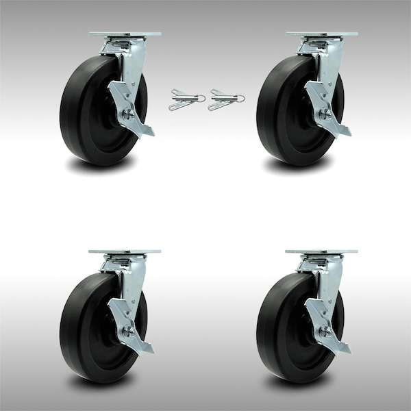 Service Caster 8 Inch SS Polyolefin Caster Set with Roller Bearings 4 Brake 2 Swivel Lock SCC SCC-SS30S820-POR-TLB-BSL-2-TLB-2 - main